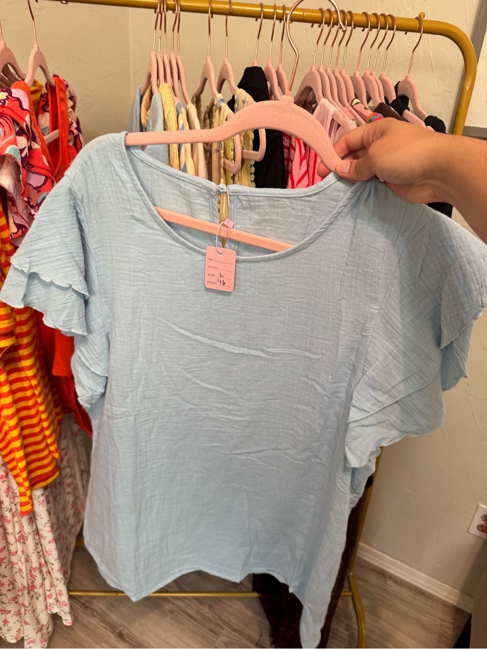 Light Blue Ruffle Sleeve Women’s Top